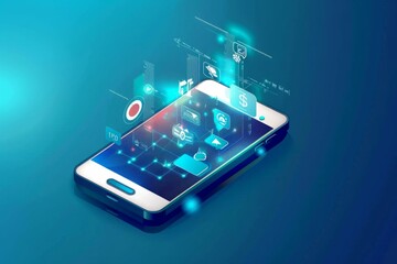 This visual illustrates how digital technology and the Internet of Things facilitate global business transactions and mobile banking, enhancing connectivity.