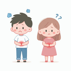 children with stomach aches flat illustration