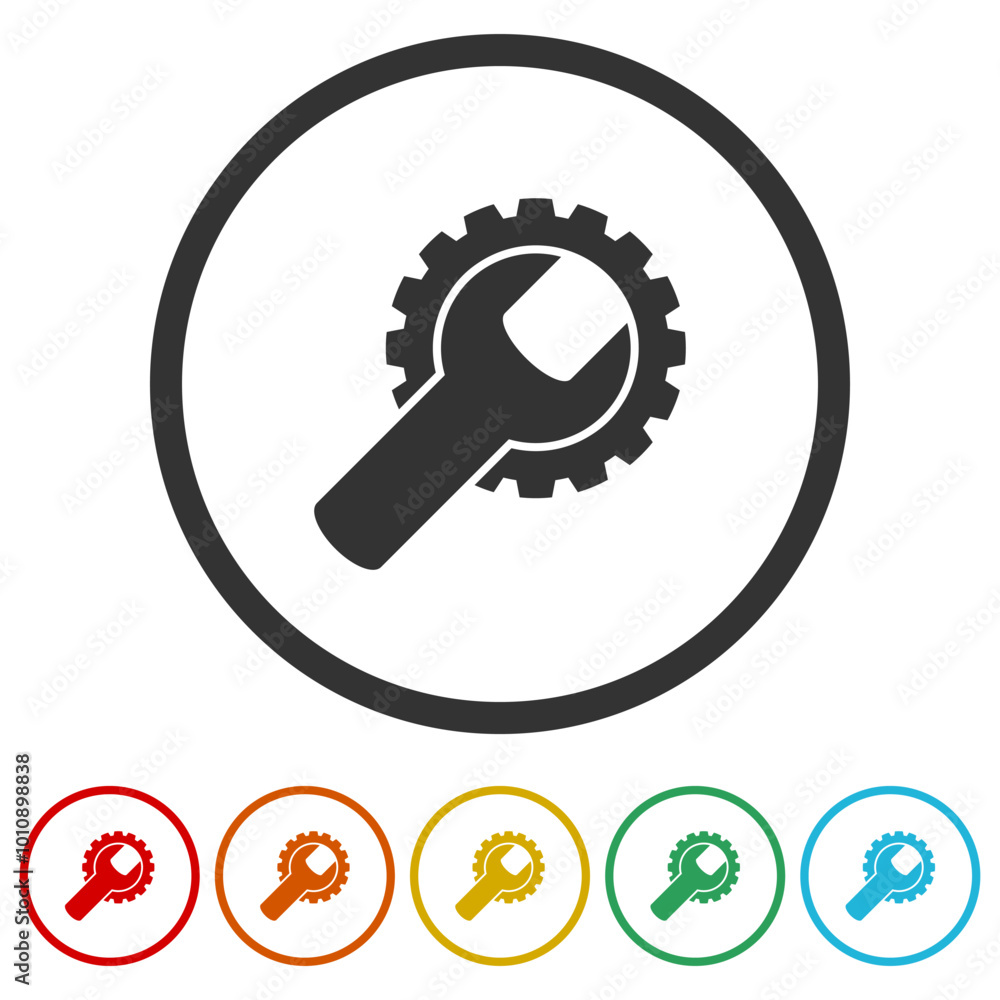Poster wrench and gear isolated icon. set icons in color circle buttons