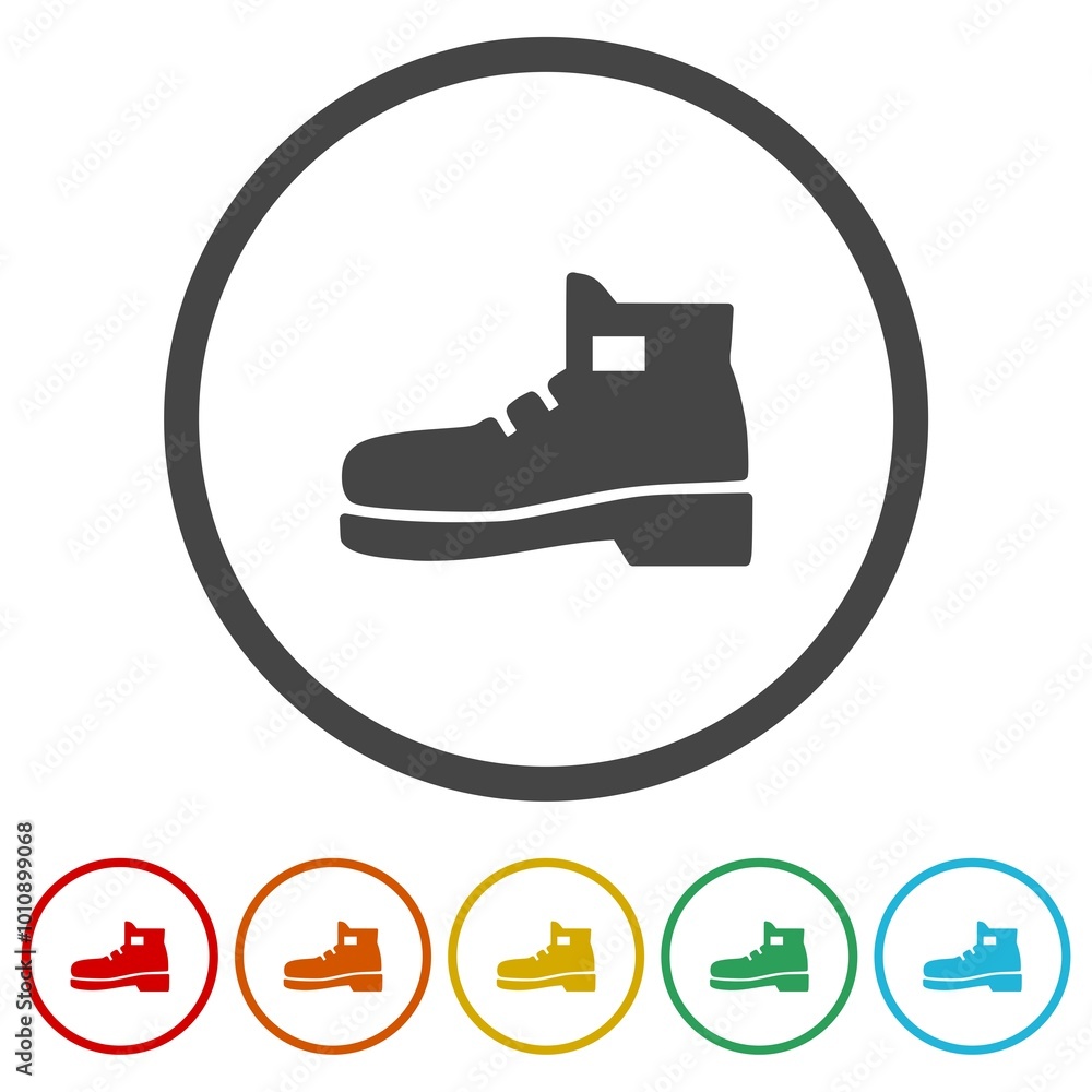 Poster boot shoes icon. set icons in color circle buttons