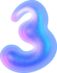 Fototapeta premium 3D Holographic liquid Y2k Chrome bubble alphabet Number 3
