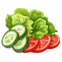 Fototapeta premium A close up of a salad with cucumbers, tomatoes, and lettuce