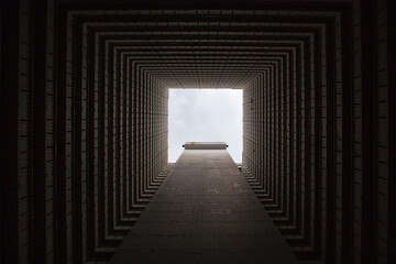 Hong Kong, China - Landscape of buildings against the sky taken from directly below