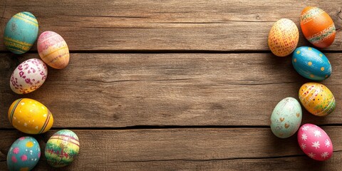 Vibrant Easter Egg banner set on an aged, rustic wood backdrop.