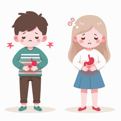 children with stomach aches flat illustration