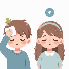  children with headaches flat illustration