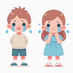 crying children flat illustration