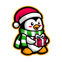 Festive Penguin in Santa Hat and Scarf