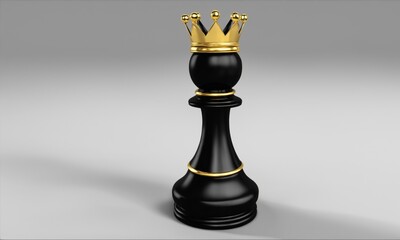 Black chess pawn with gold crown on white background