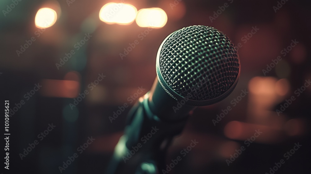 Sticker Close-up of a microphone, emphasizing its texture and design for performance settings.