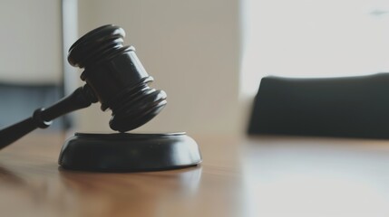 Close-up of a gavel on a wooden desk, symbolizing authority and importance of election rules, with copy space for text or design.
