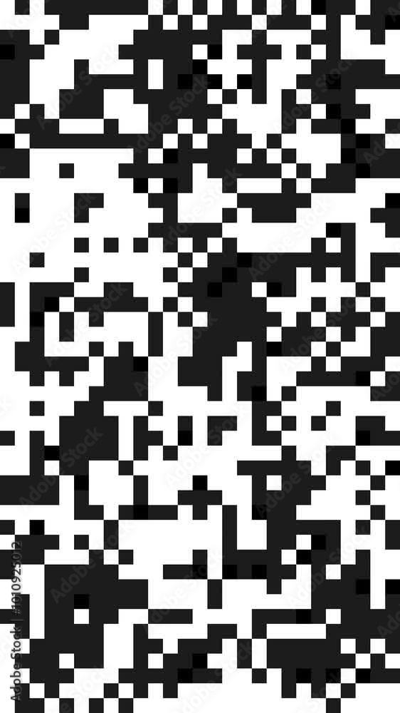 Poster abstract pixel retro 8bit noise static, square black and white animated retro video game pixelated b