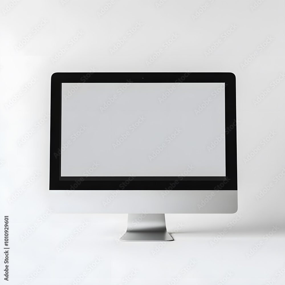 Aufkleber personal computer mockup in front with empty screen on white background