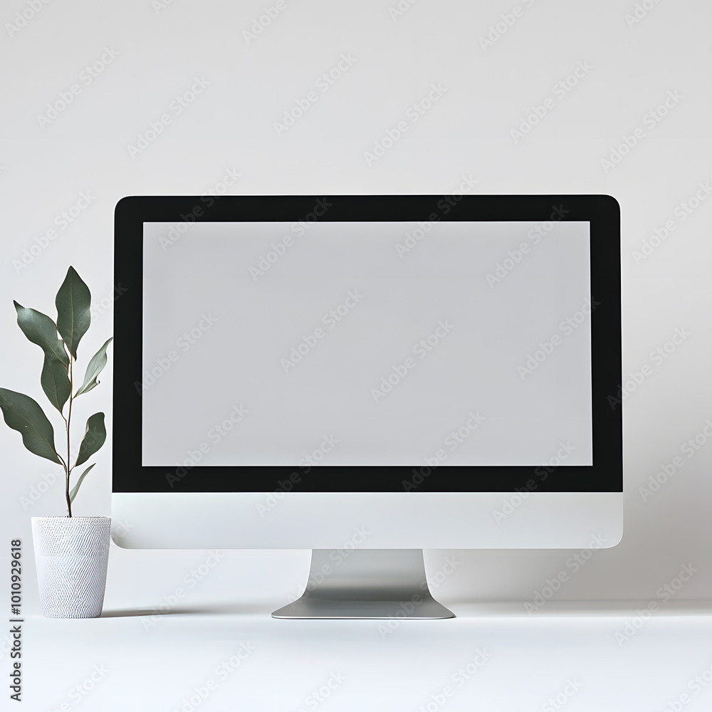 Poster personal computer mockup in front with empty screen on white background