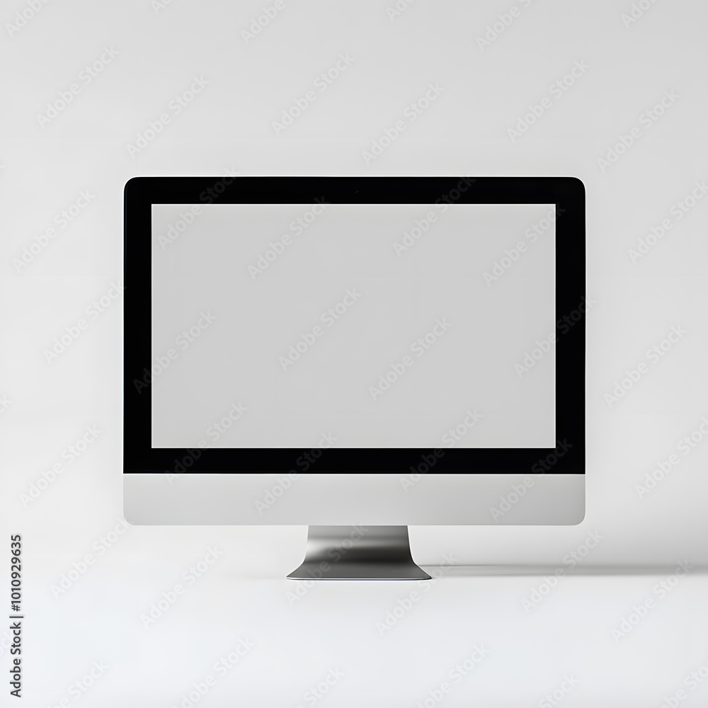 Poster personal computer mockup in front with empty screen on white background