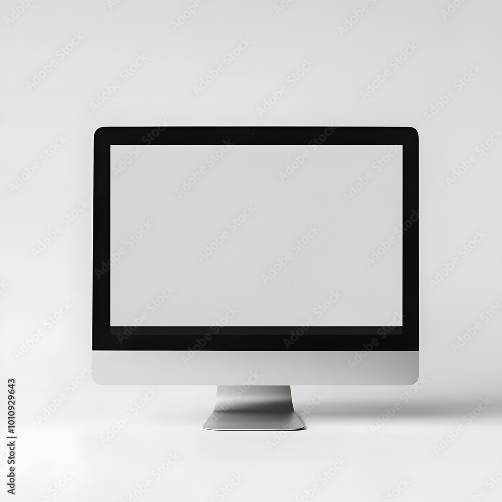 Poster personal computer mockup in front with empty screen on white background