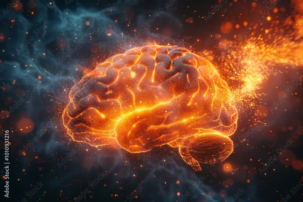 Aufkleber visualizing electrical brain activity with flashes of thought and memory on a dark background