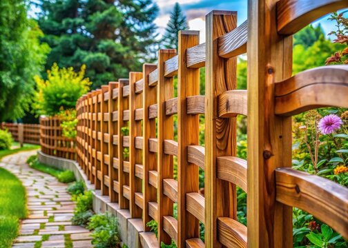 Natural wood fence for your garden and landscaping &acirc;&euro;&ldquo; unique design delivering beauty and privacy outdoors for an inviting atmosphere.