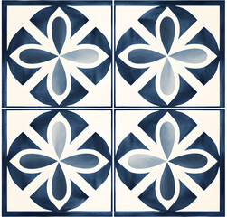 Ceramic blue floral tiles. Traditional mosaic Portuguese azulejo motifs. Vintage Floor Tile geometric design with ornamental element