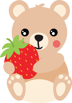 recommend clip art: Cute teddy bear holding a red strawberry