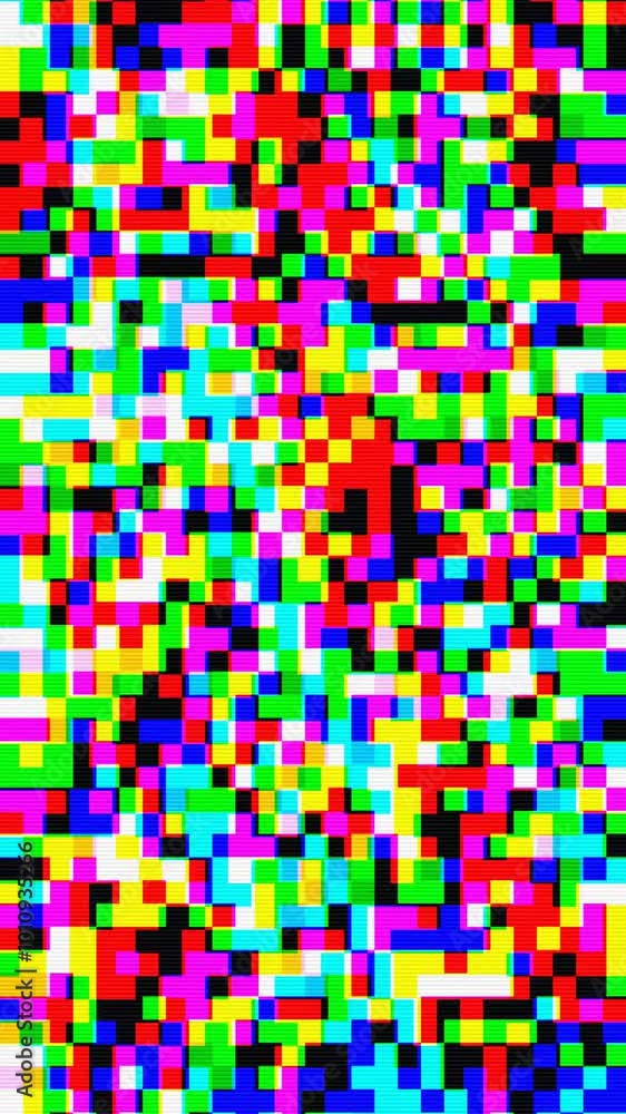 Poster abstract pixel retro 8bit rgb video game glitch noise texture, square tiles animated retro video gam