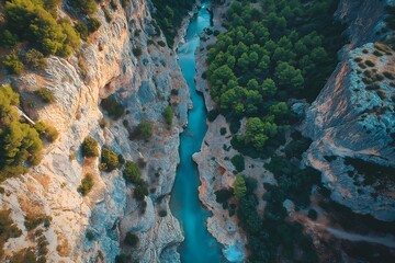 Fototapeta premium A Beautiful View of a Canyon, Blue Water River Between the Canyon