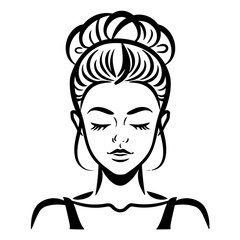 Minimalist Woman s Face with Bun and Closed Eyes