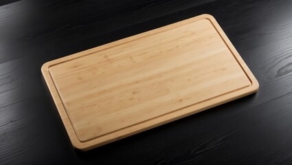 Fototapeta premium A copy space image of a kitchen cutting board with a top down view placed on a background of black wooden surface.
