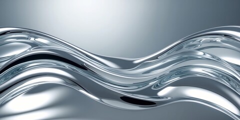 Glossy silver metal fluid glossy chrome mirror water effect background background.