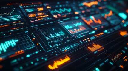 Fototapeta premium Detailed Financial Analytics Dashboard Displaying Stock Market Data for Business Investment Research