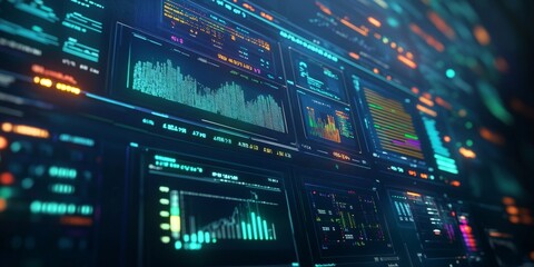 Fototapeta premium Detailed Financial Analytics Dashboard Displaying Stock Market Data for Business Investment Research