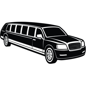recommend clip art: Black luxurious limousine vector silhouette illustration isolated on a white background. Premium people transportation concept.
