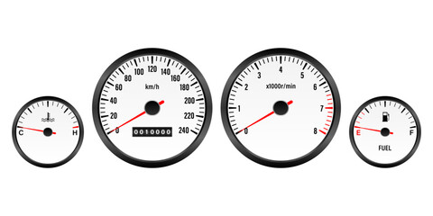 Naklejka premium Car Dashboard. Car Panel Display. Car Speedometer Dashboard. Tachometer or Odometer Display. Vector Illustration.