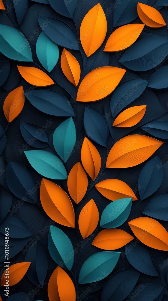 Canvas Prints Abstract Blue and Orange Leaves Pattern.