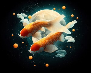 Cosmic Koi Fish Swimming Under the Moonlight