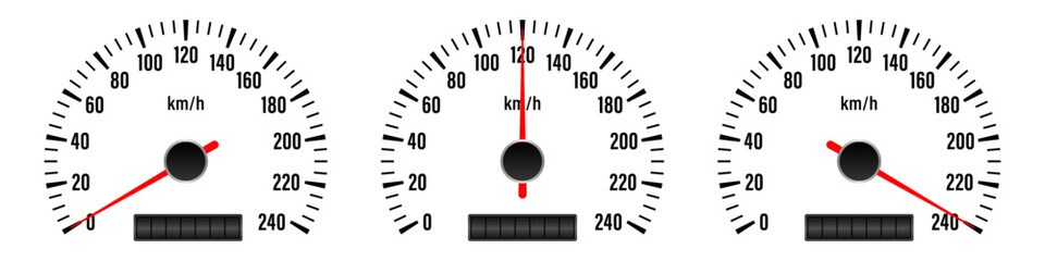 Car Speedometer Dashboard. Car Speed Meter Gauge. Tachometer or Odometer Display. Vector Illustration.