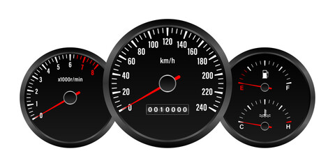 Car Dashboard. Car Panel Display. Car Speedometer Dashboard. Tachometer or Odometer Display. Vector Illustration.