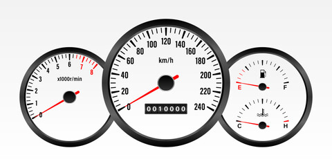 Car Dashboard. Car Panel Display. Car Speedometer Dashboard. Tachometer or Odometer Display. Vector Illustration.