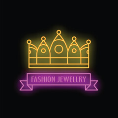 Yellow neon crown with purple ribbon advertising fashion jewellery