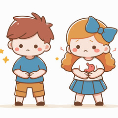 children with stomach aches flat illustration