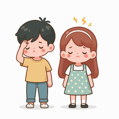 children with headaches flat illustration