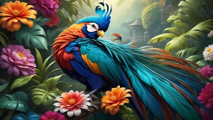 Obraz premium parrot on a flowers
