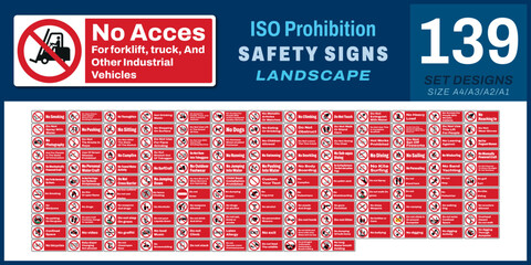 139 set ISO prohibition safety signs v8_no access for forklift trucks and other industrial vehicles_landscape size 1/2 a4,a3,a2,a1   © rizkikijol