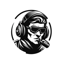 Naklejka premium Pilot Esport Logo in Vector with Thicker Outline and Black and White Background