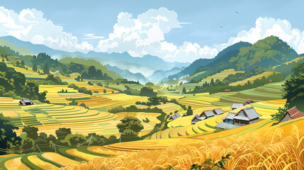 wheat field in the mountains