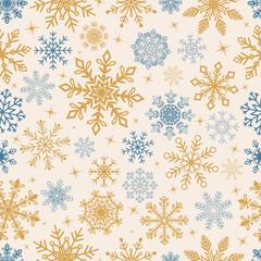 Snowflake vector seamless pattern design, Christmas, happy new year, winter holidays, cold season snow flakes, snowfall. white background
