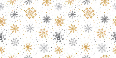Snowflake vector seamless pattern design, Christmas, happy new year, winter holidays, cold season snow flakes, snowfall. white background
