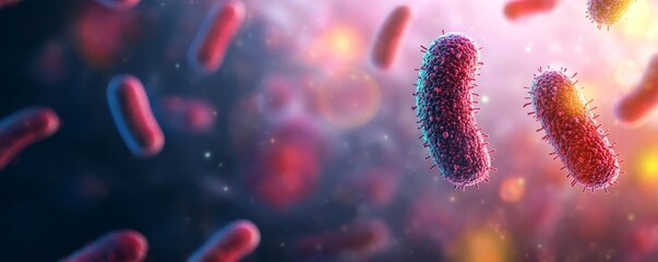 Naklejka premium Bacterial colony in space, prokaryote survival in zero gravity, 3D illustration