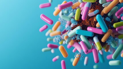 Obraz premium Bacterial decomposition of organic material, nutrient recycling, 3D illustration