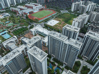 Aerial view of Tianfu New Area under construction landscape in Chengdu city, China